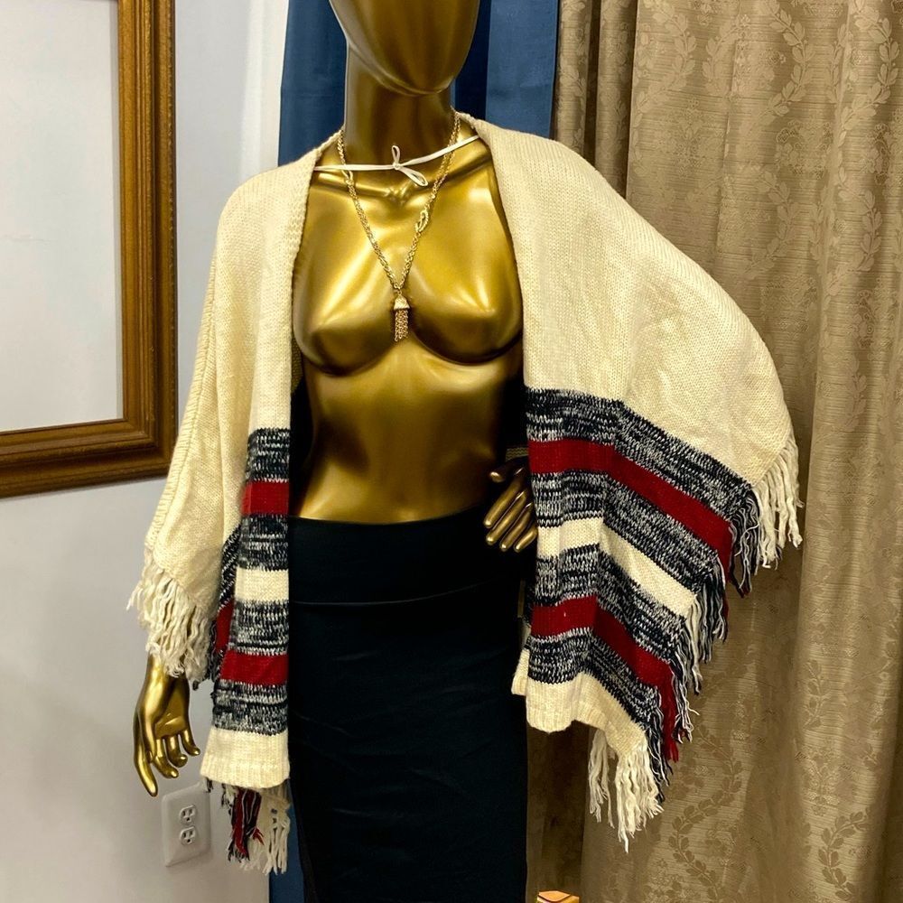 Charlotte Russe Red and Black Striped Shrug. Size Medium Large.